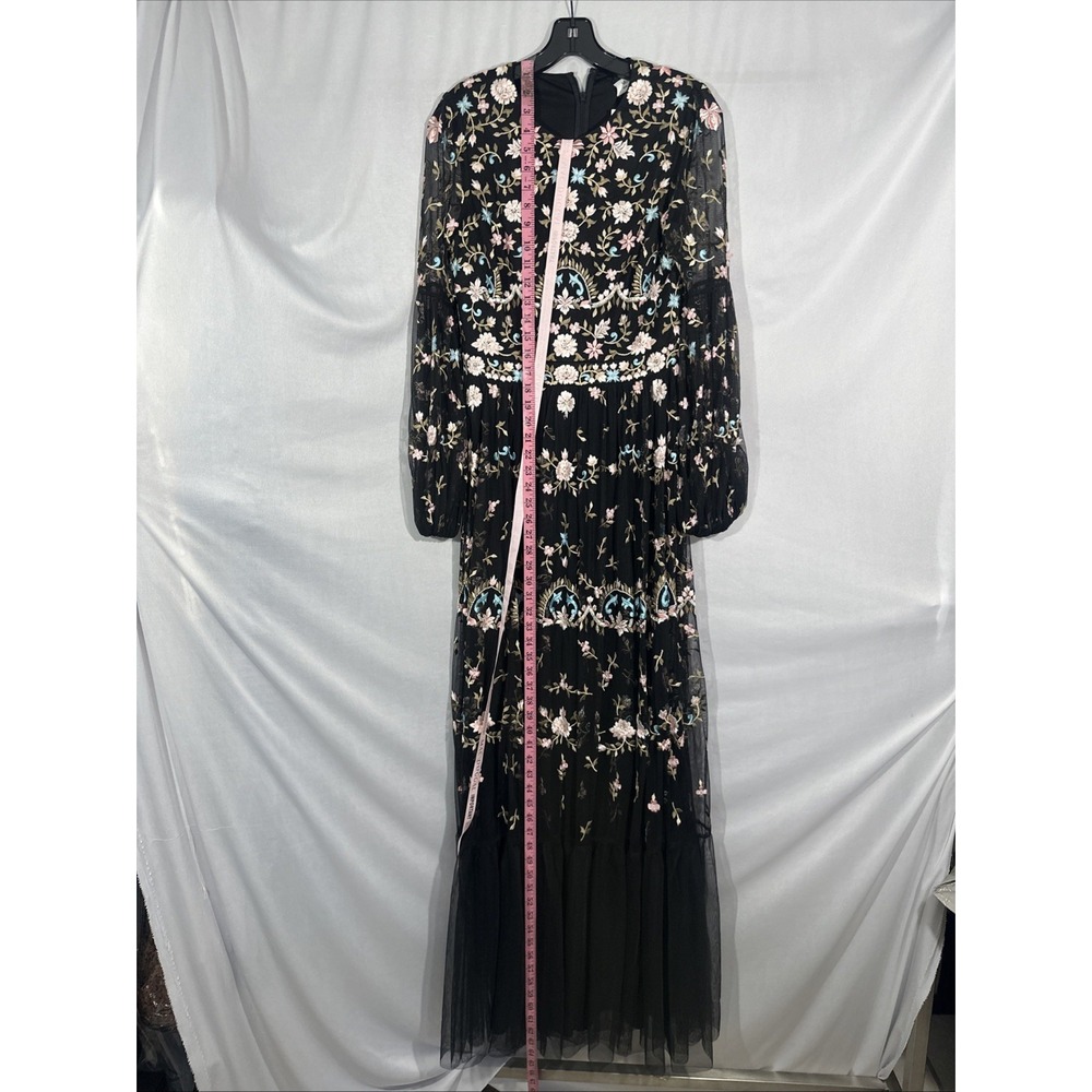 NWT Mac Duggal [ 6 ] 35111 Floral Embroidered Blouson Sleeve Gown‎ Black #Q1214 - Picture 7 of 14